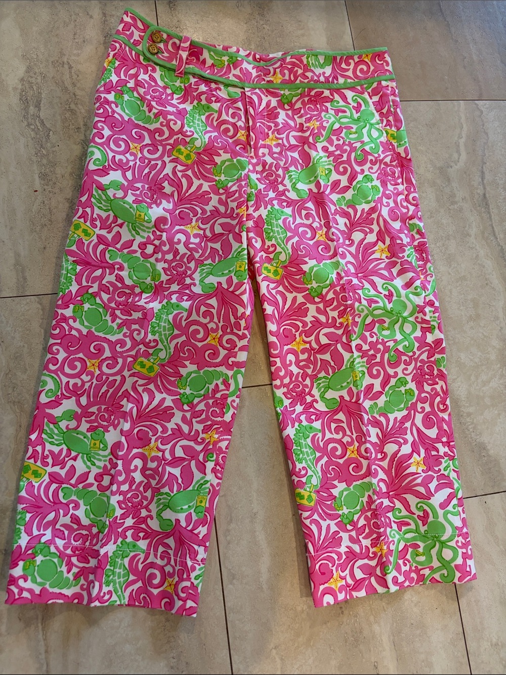 Lilly Pulitzer Pink, Green & White Cropped Print Pants